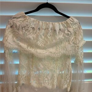 Cream Sheer Ruffled Long Sleeve Blouse